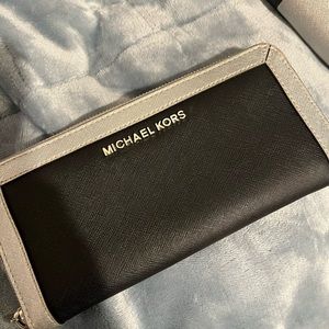 Black and silver Michael Kors matching bag and wallet